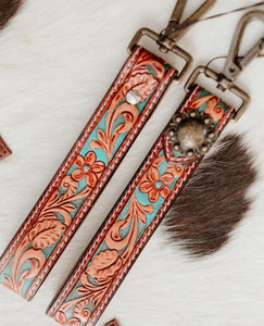 Leather tooled keychain