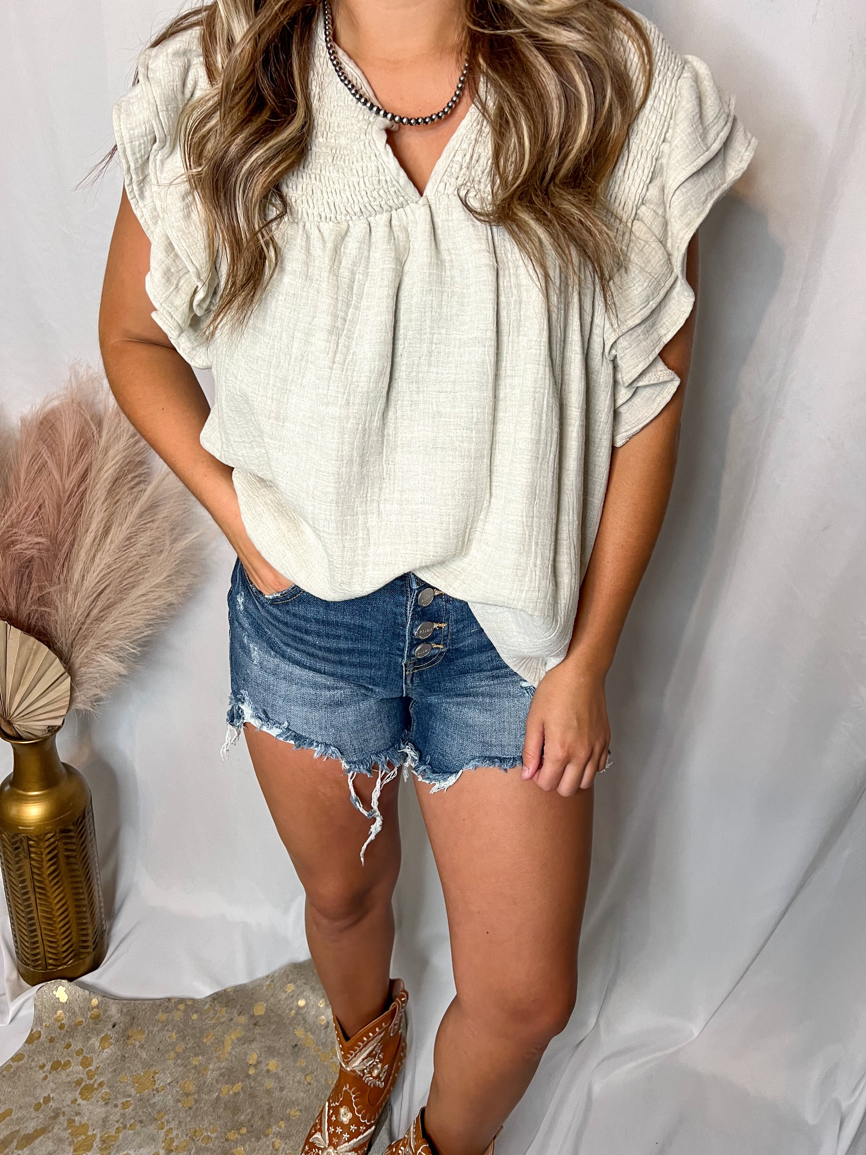 Taupe V-Neck Blouse