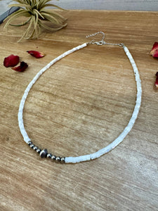 Sterling Silver Pearls choker and white shell heishi