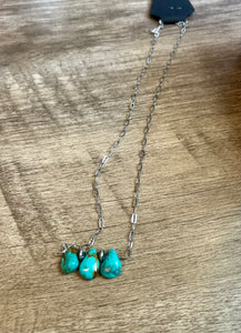 22in turquoise & sterling silver pearl paperclip chain necklace