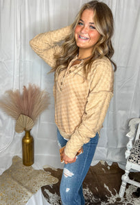 Taupe Checkered Button Down Blouse