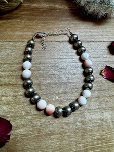 8 mm Sterling Silver Pearls bracelet with pink conch beads