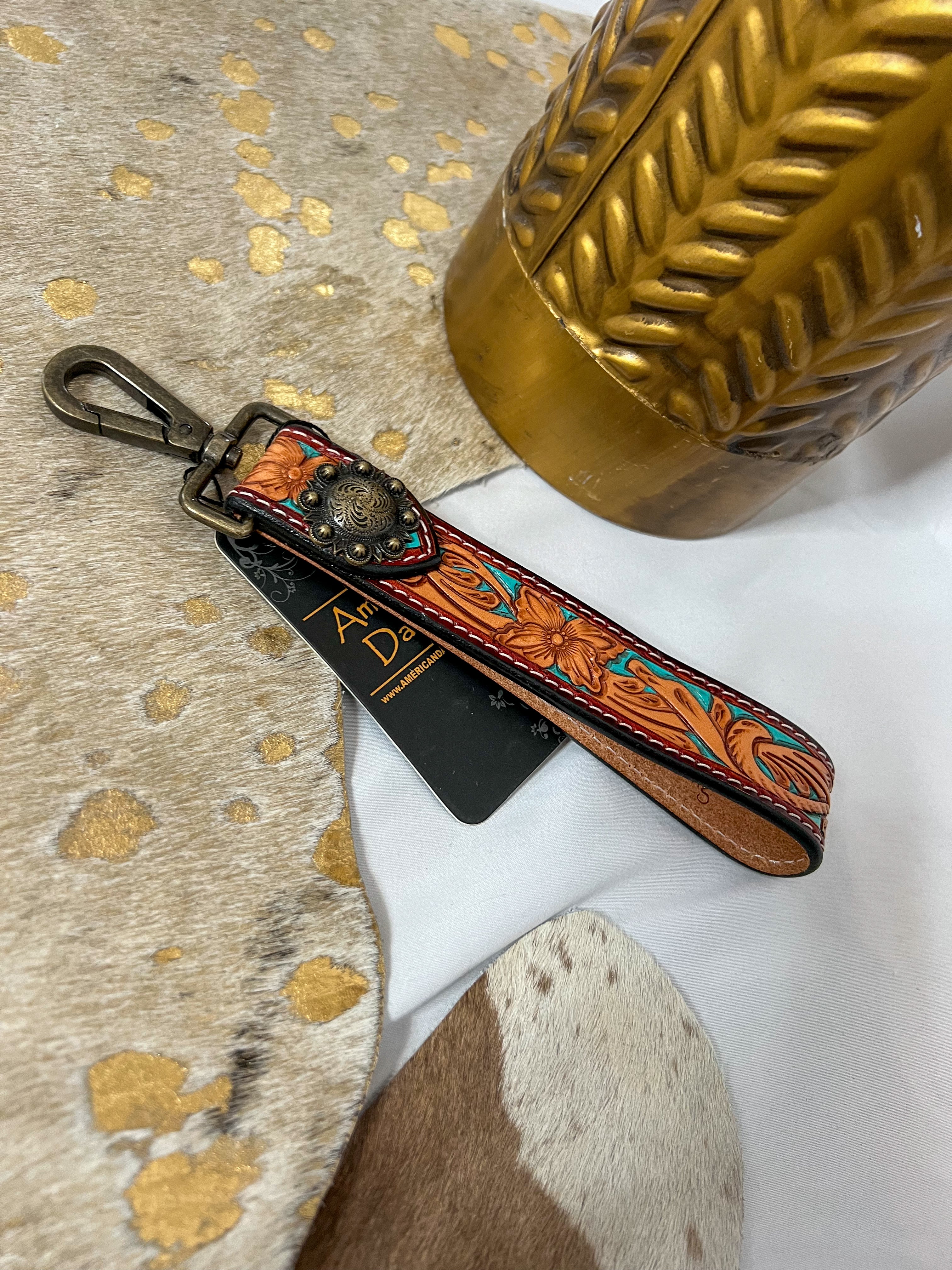 Leather tooled keychain