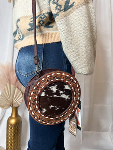 Round Mini Cowhide Crossbody Purse