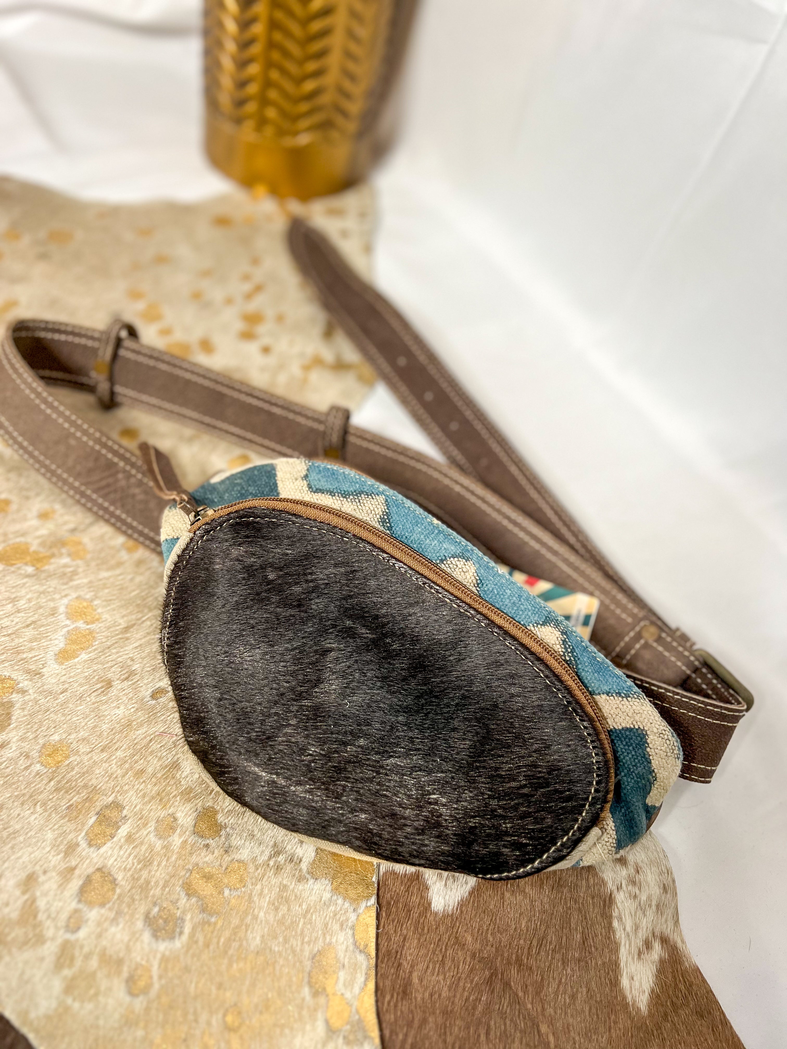 Authentic cowhide and leather belt bag