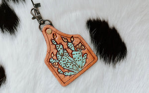 Cow Tag Cactus Keychain